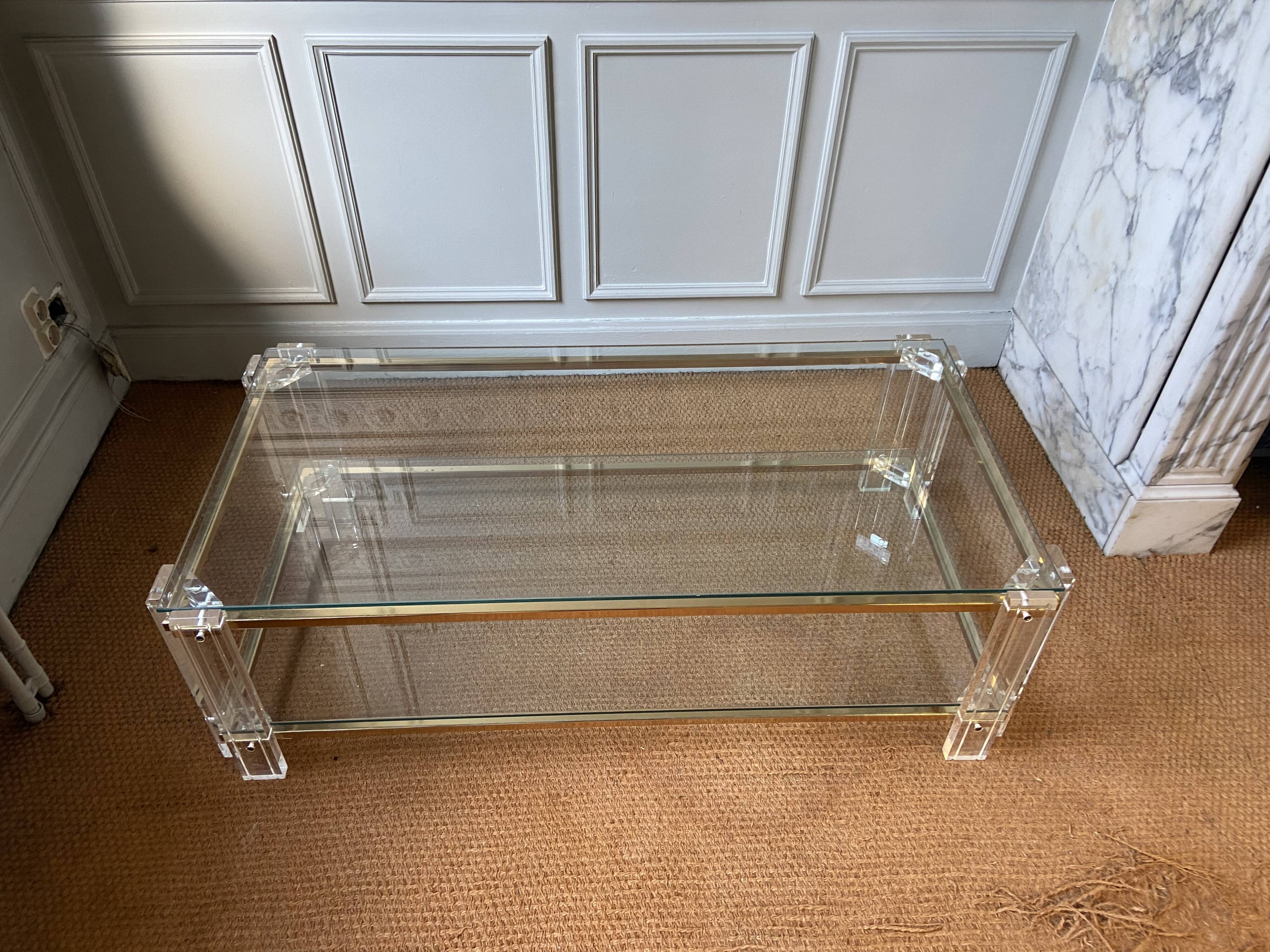 Plexiglas and brass lounge table, Italy, 1970