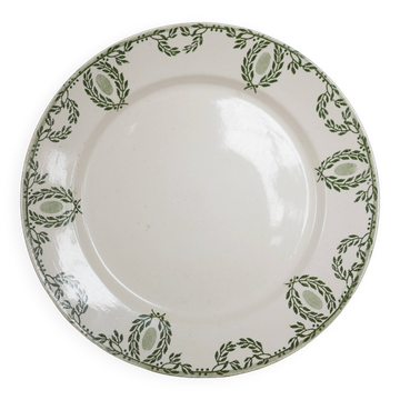 Plat à gâteau sur pied, compotier ancien par la manufacture Sarreguemines, France