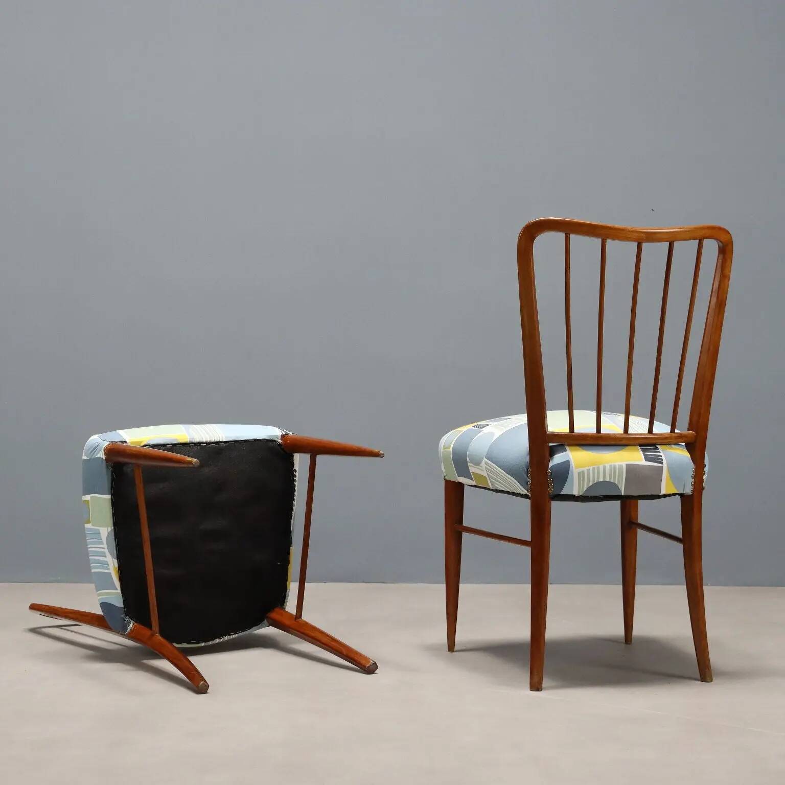 Vintage beech and fabric chairs, design, Italy, 1960s