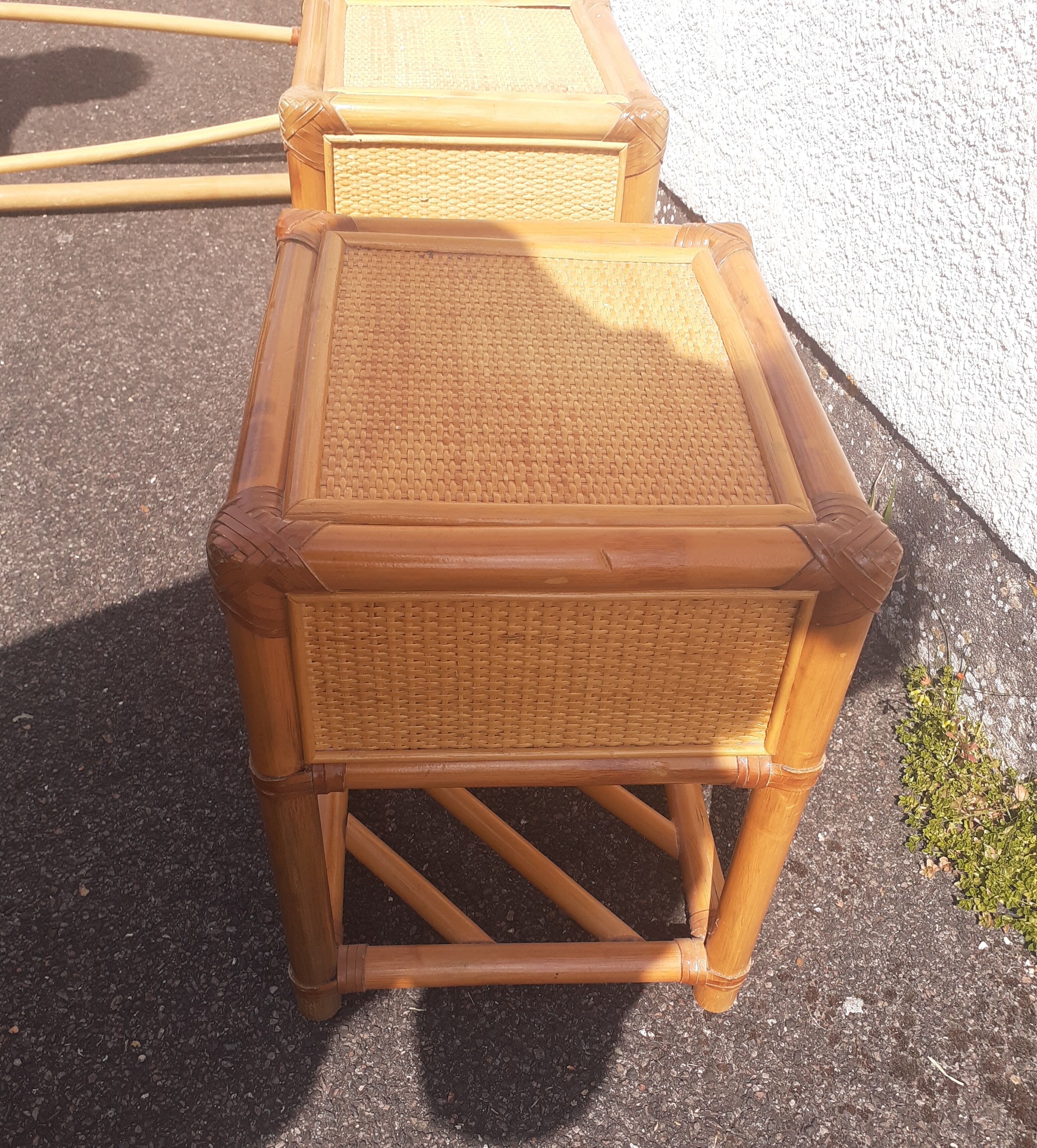 Pair of rattan bedside table
