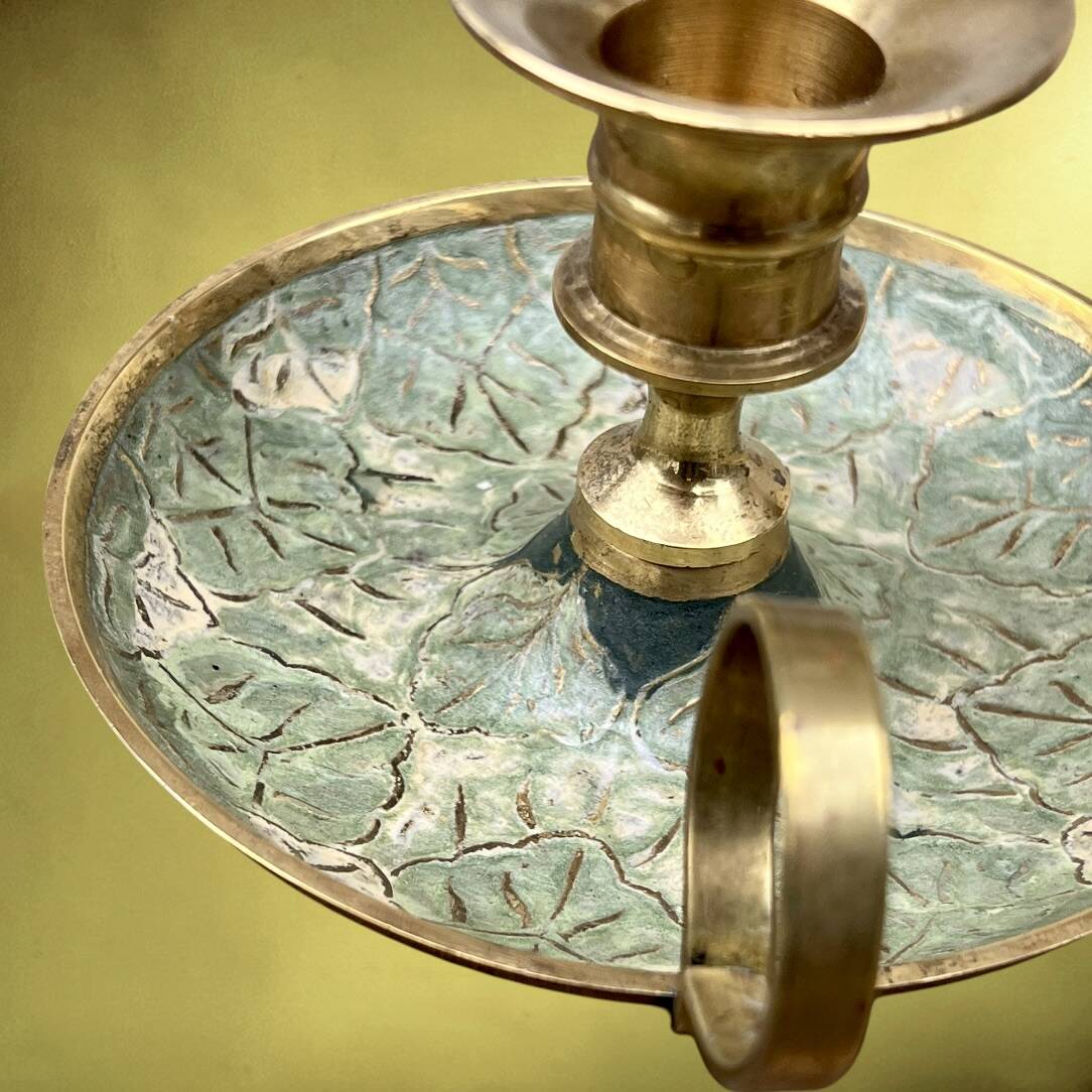 Pair of cellar rat brass cloisonné candlesticks – 1960s