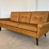 Vintage danish retro svend skipper 3 person sofa in light cognac leather