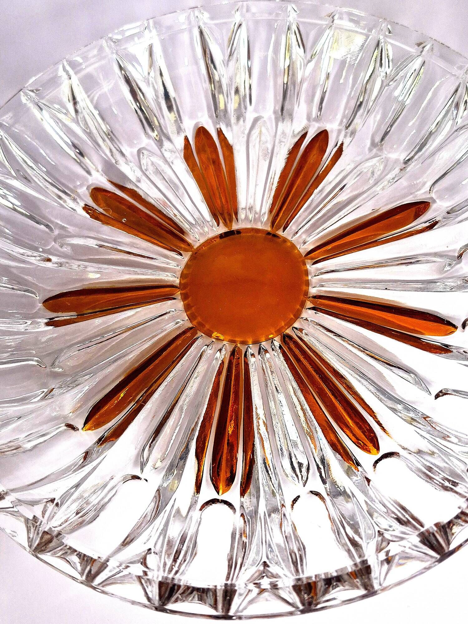 Vintage cut crystal pocket bowl with amber centre – 1960s/70s