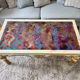 Baroque style coffee table colored glass