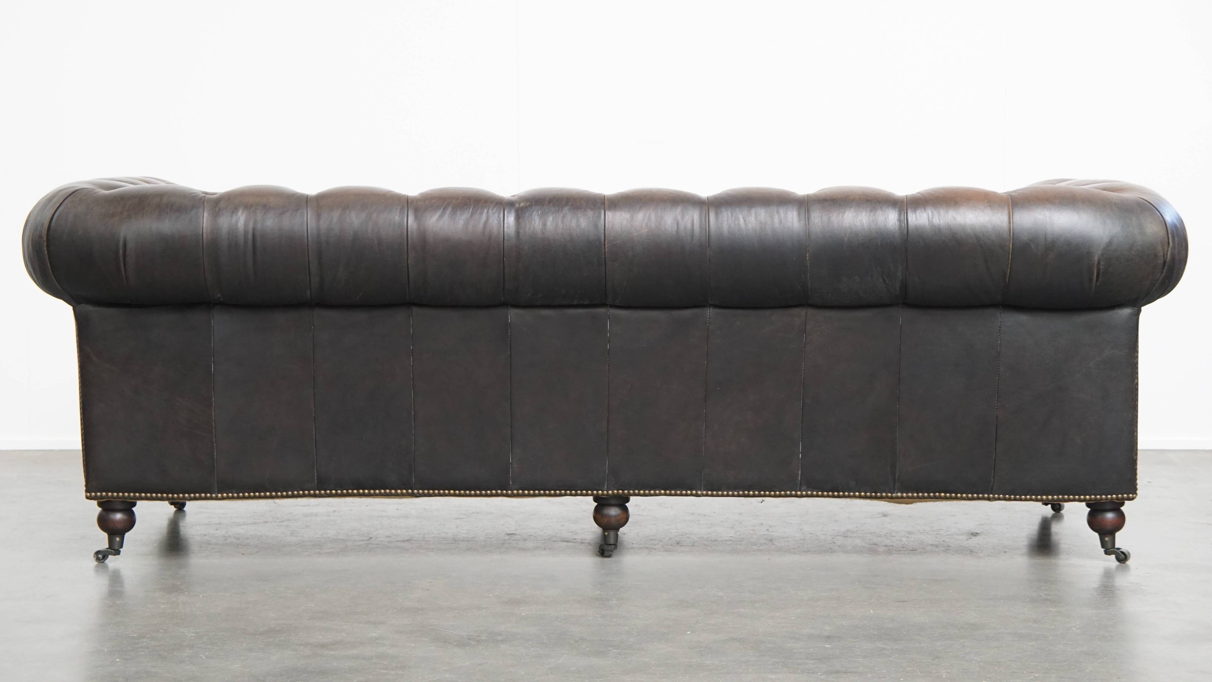 Cowhide Leather 3-Seater Chesterfield Sofa