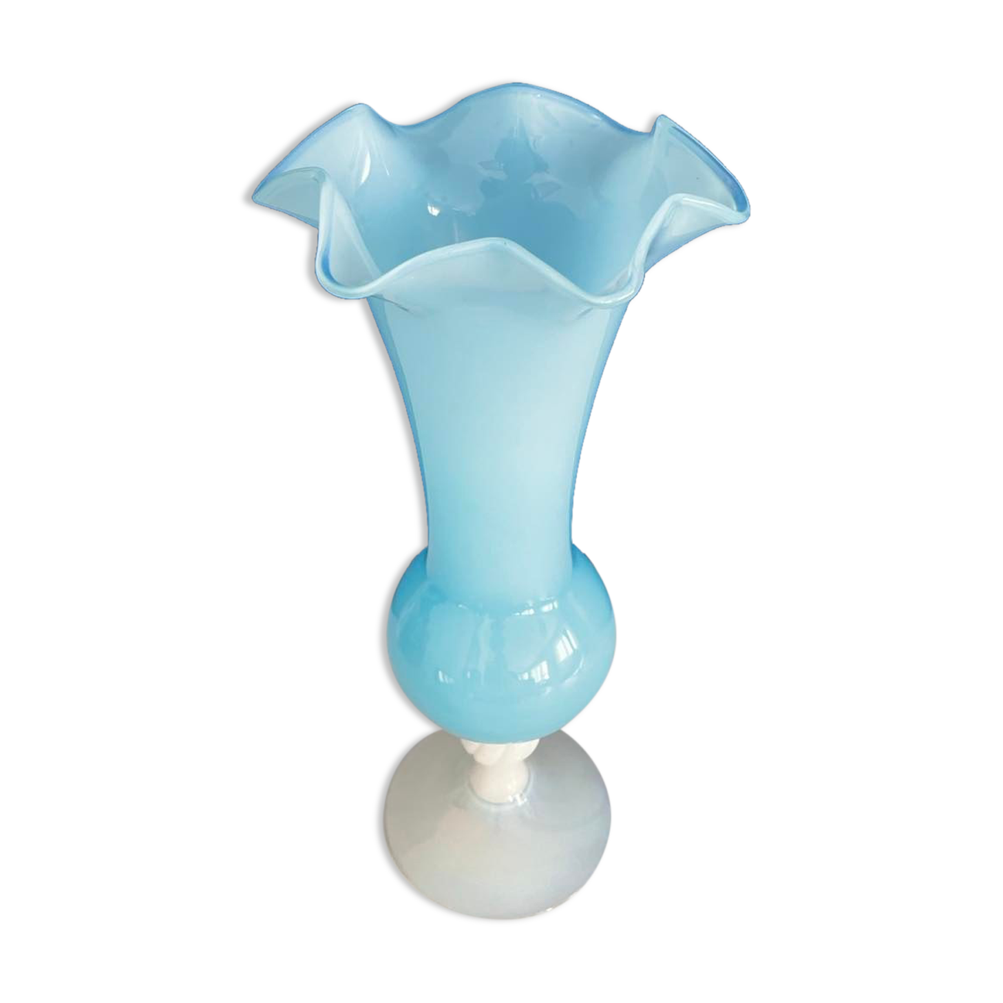 Vase bleu verre opaline vintage