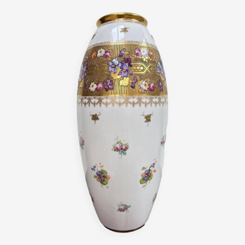 Très grand vase en porcelaine de limoges bernardaud blanc et or iris