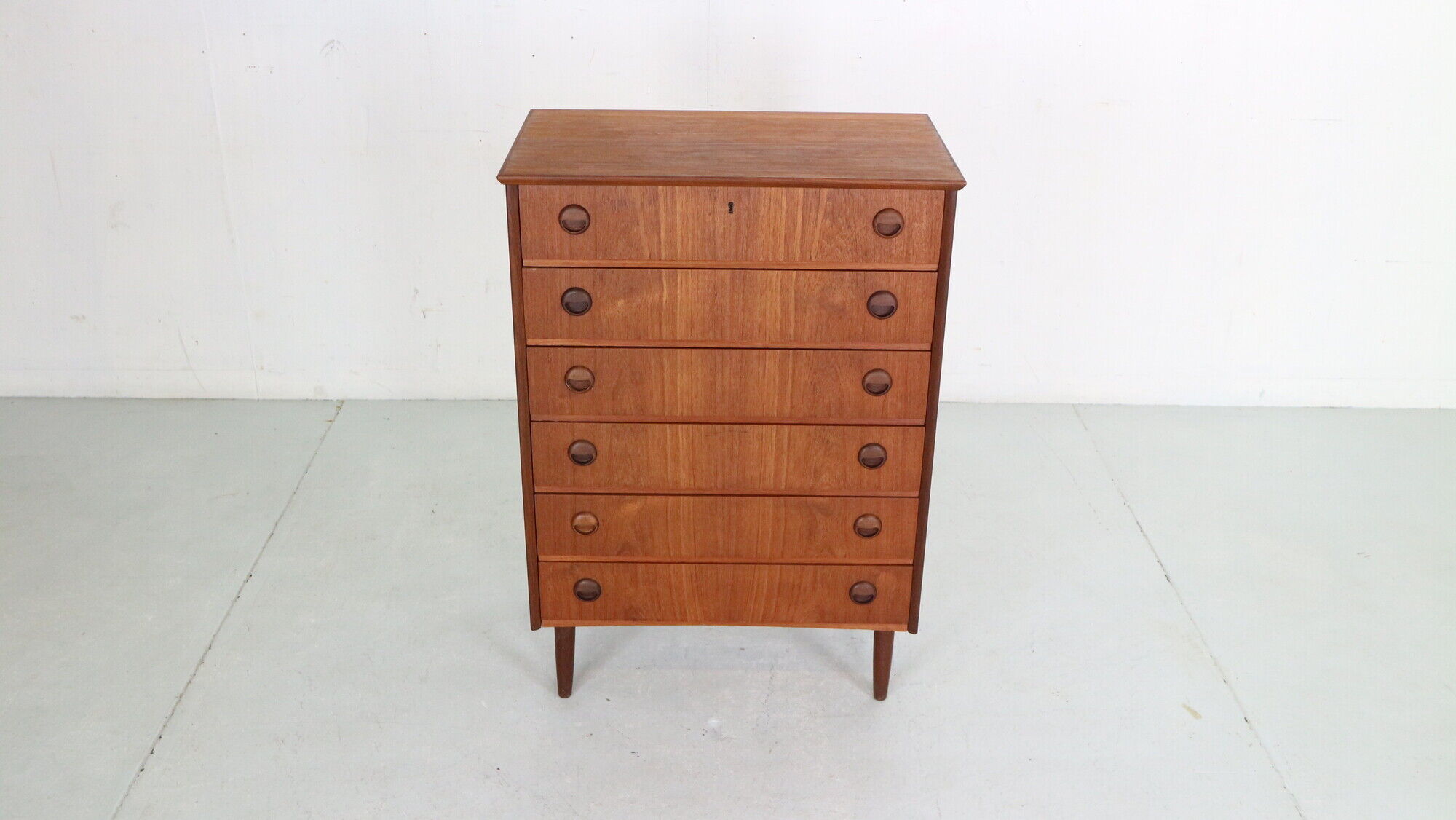 Mid-Century Modern Danish Chest of Six Drawers, Tallboy in Teak, Denmark, 1960s