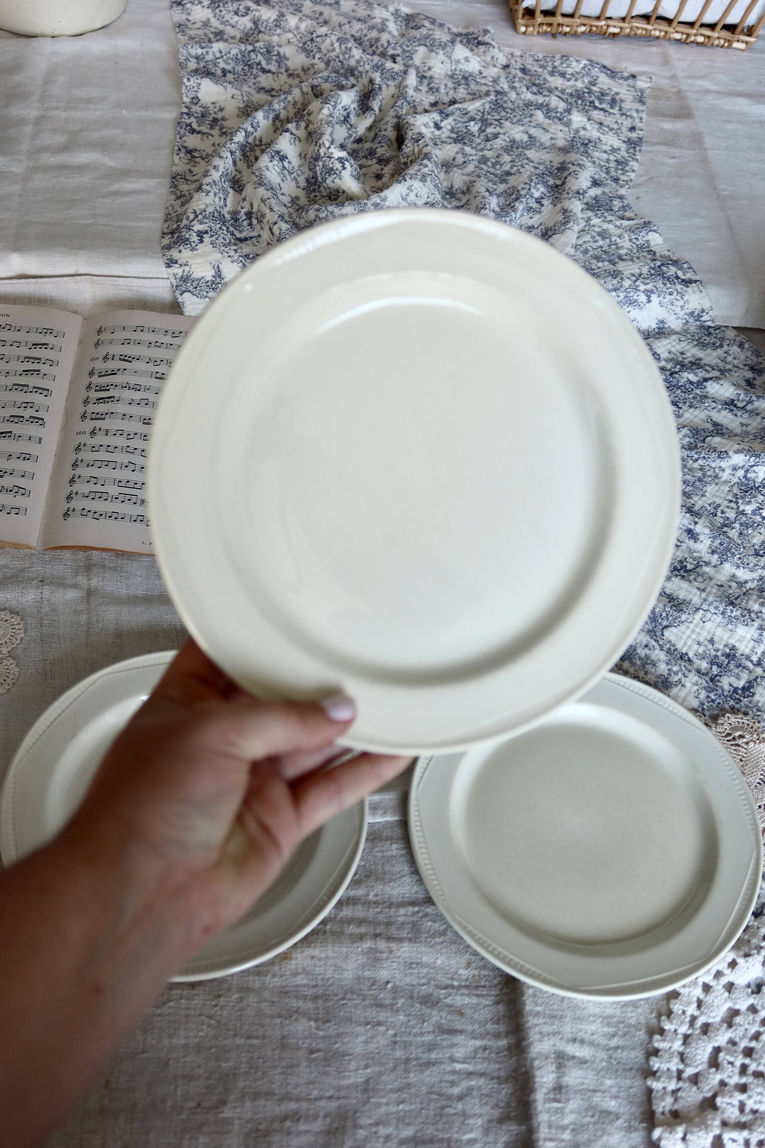 4 vintage English porcelain dessert plates with pearl trim