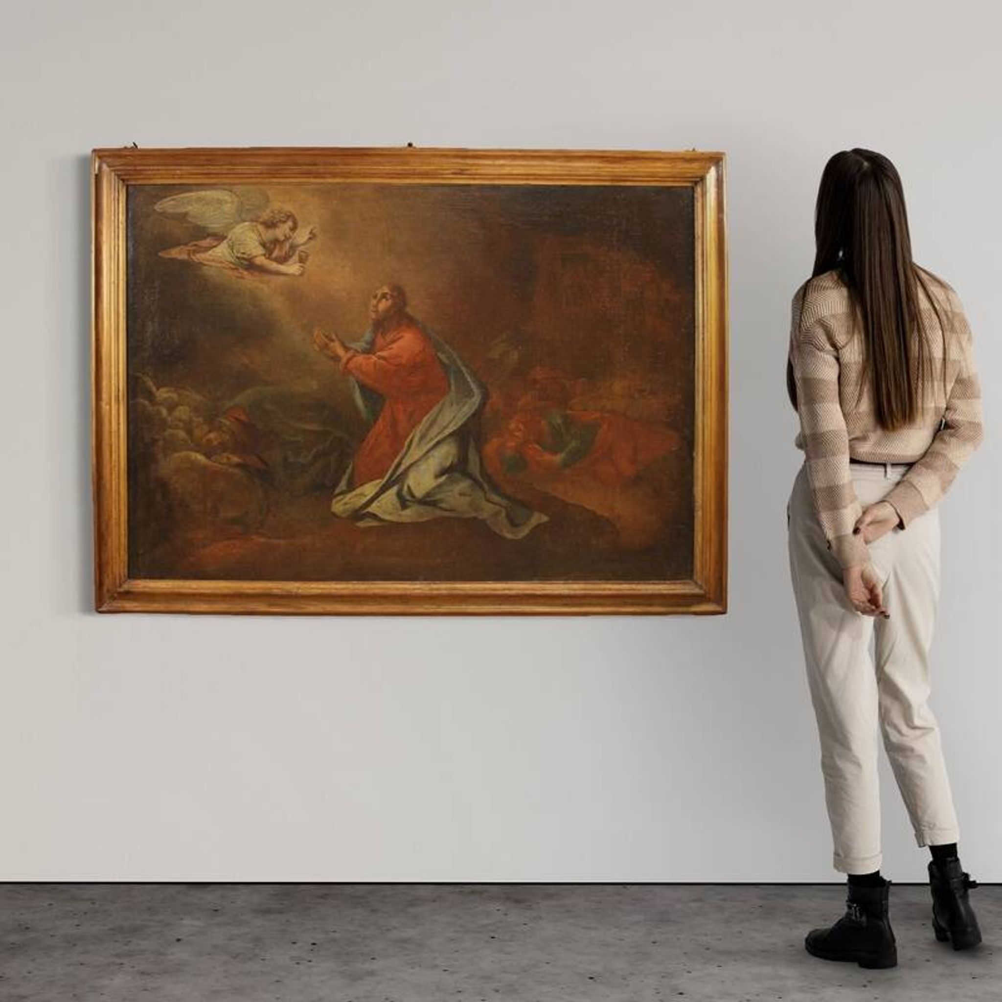 Antique Italian painting Christ in the Garden of Olives from 17th century