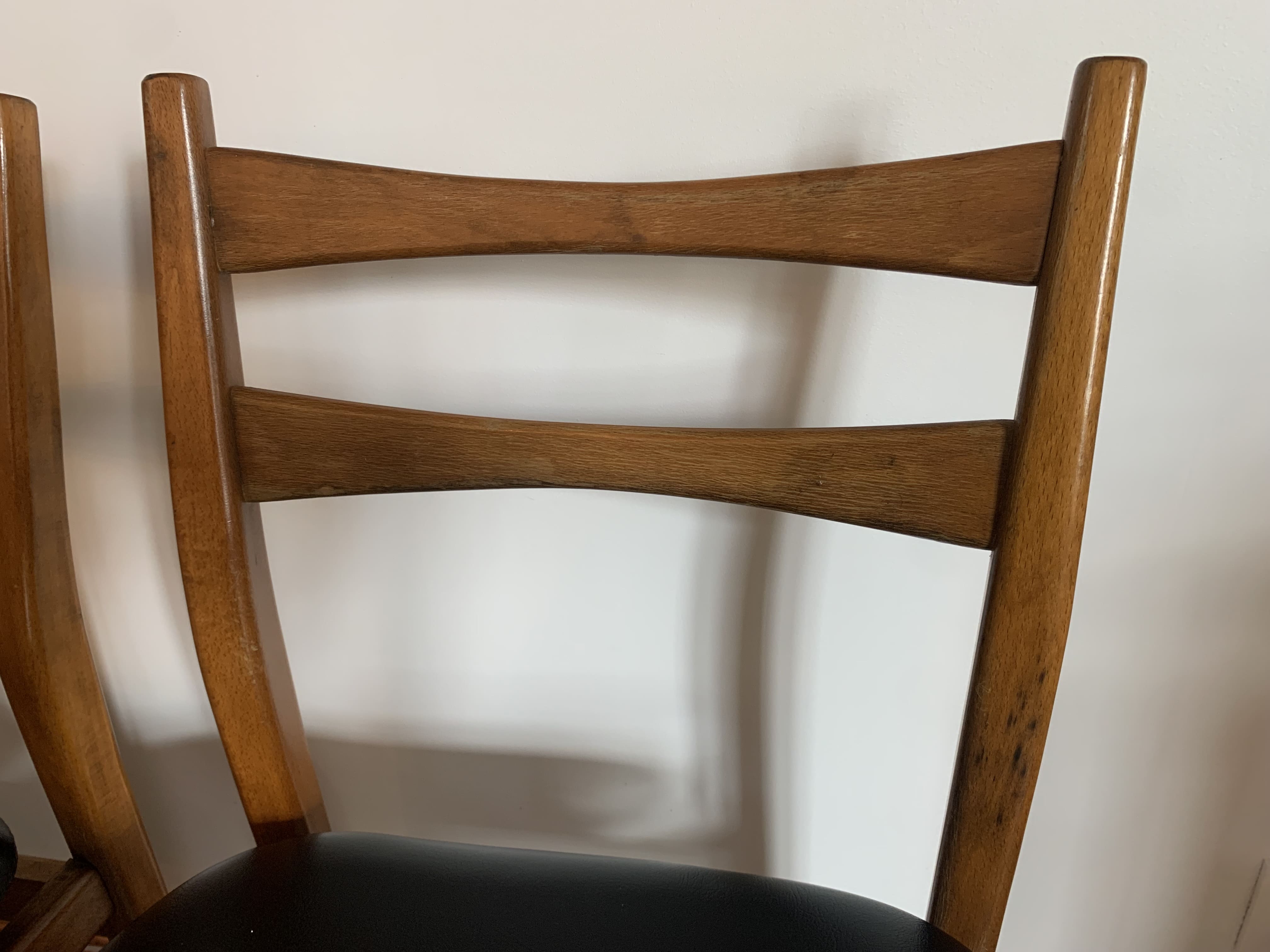 Series of 4 wooden & imitation leather chairs