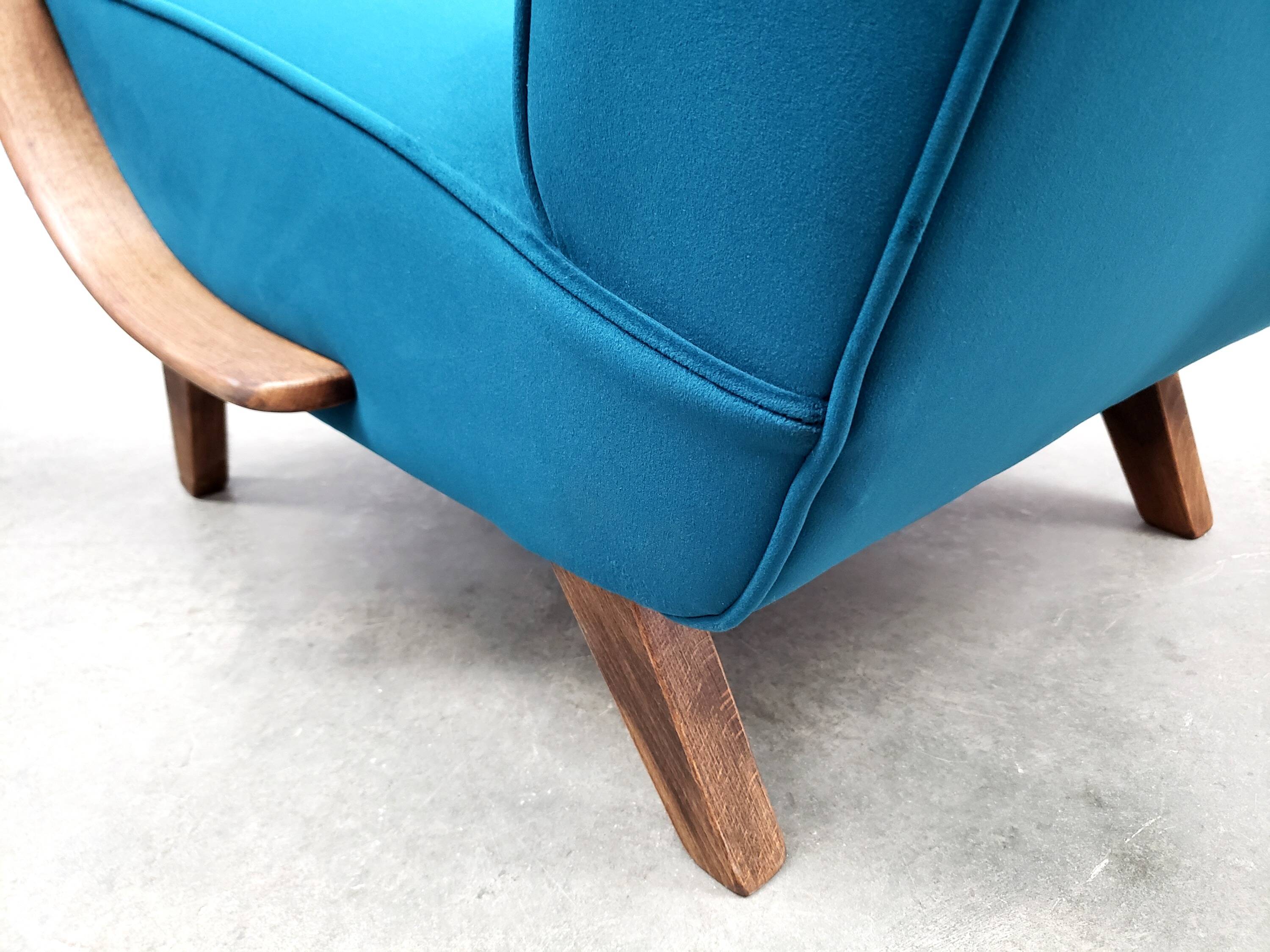1930 Jindrich Halabala Bentwood Armchair in Teal Velvet