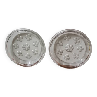 Set of 2 vintage molded glass plates with flower or clover pattern