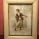 Pair Old Fashion Engraving Color + Frame Wood Vintage Cream