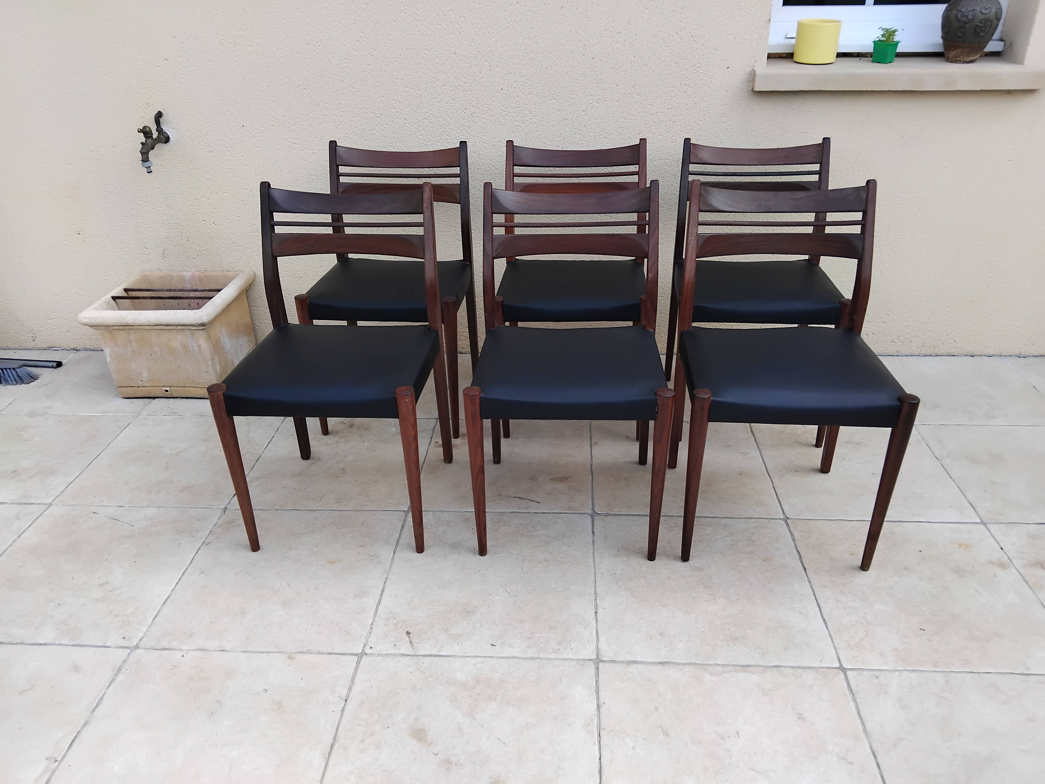 6 vintage teak chairs from the 1960s, Scandinavian Danish.
