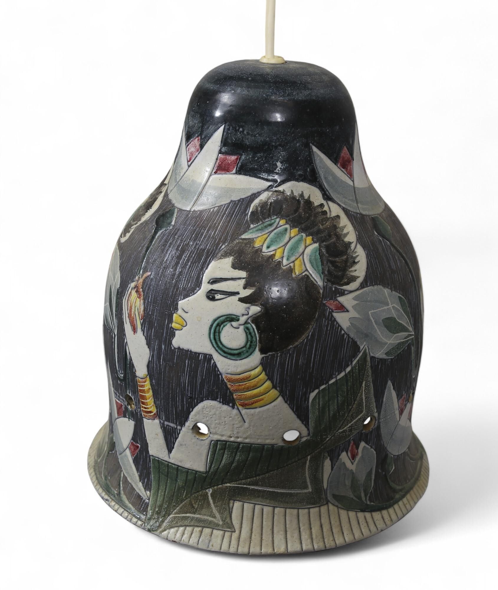 Hand-painted ceramic ceiling light Tilgmans, Tilgmans Ceramic Sweden 1960.