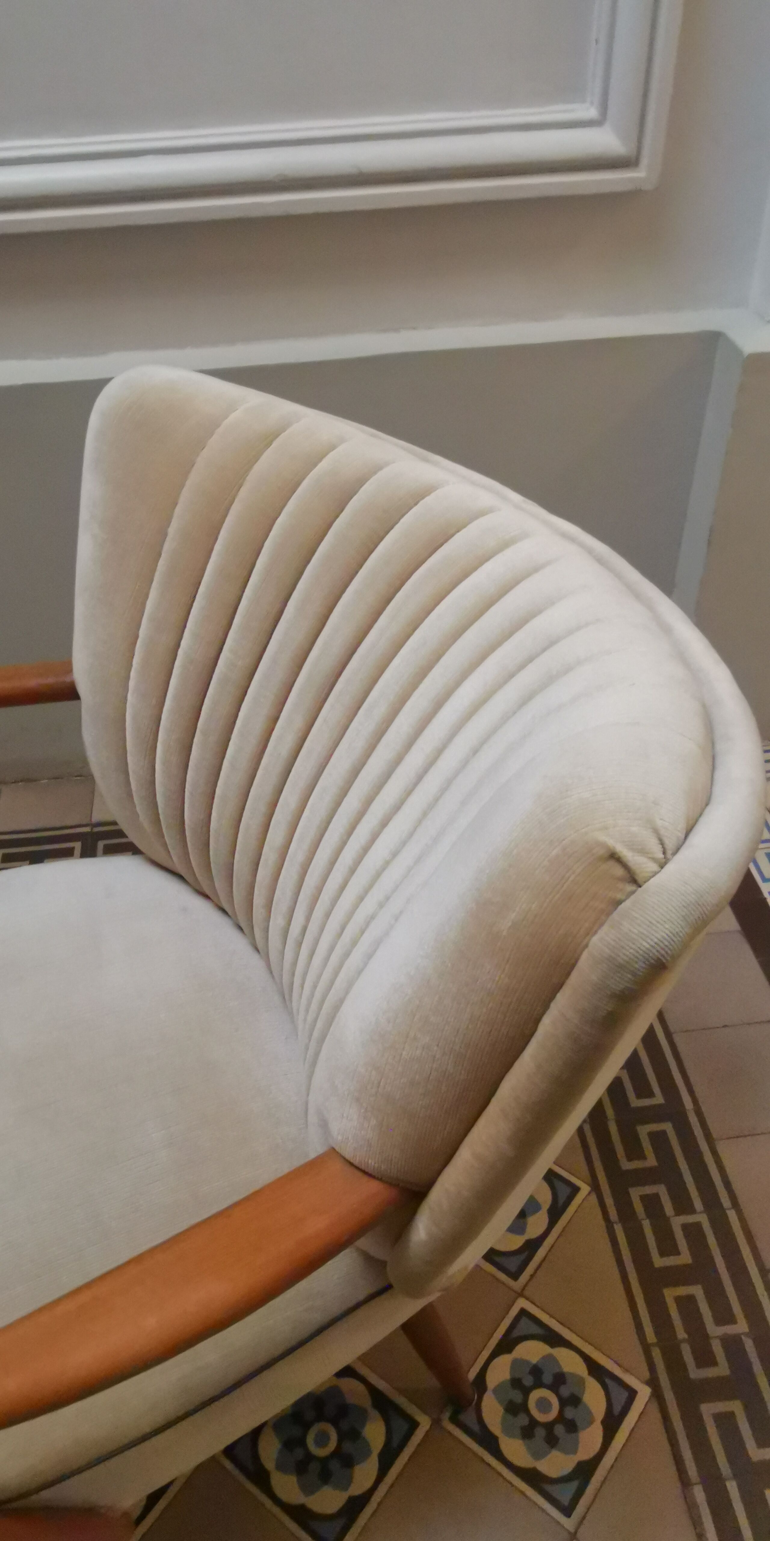 Vintage armchair 50s 60 velvet beige champagne