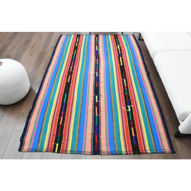 1970s Vintage Turkish Oushak Handmade Wool Cotton Blue Area Rug 155x233