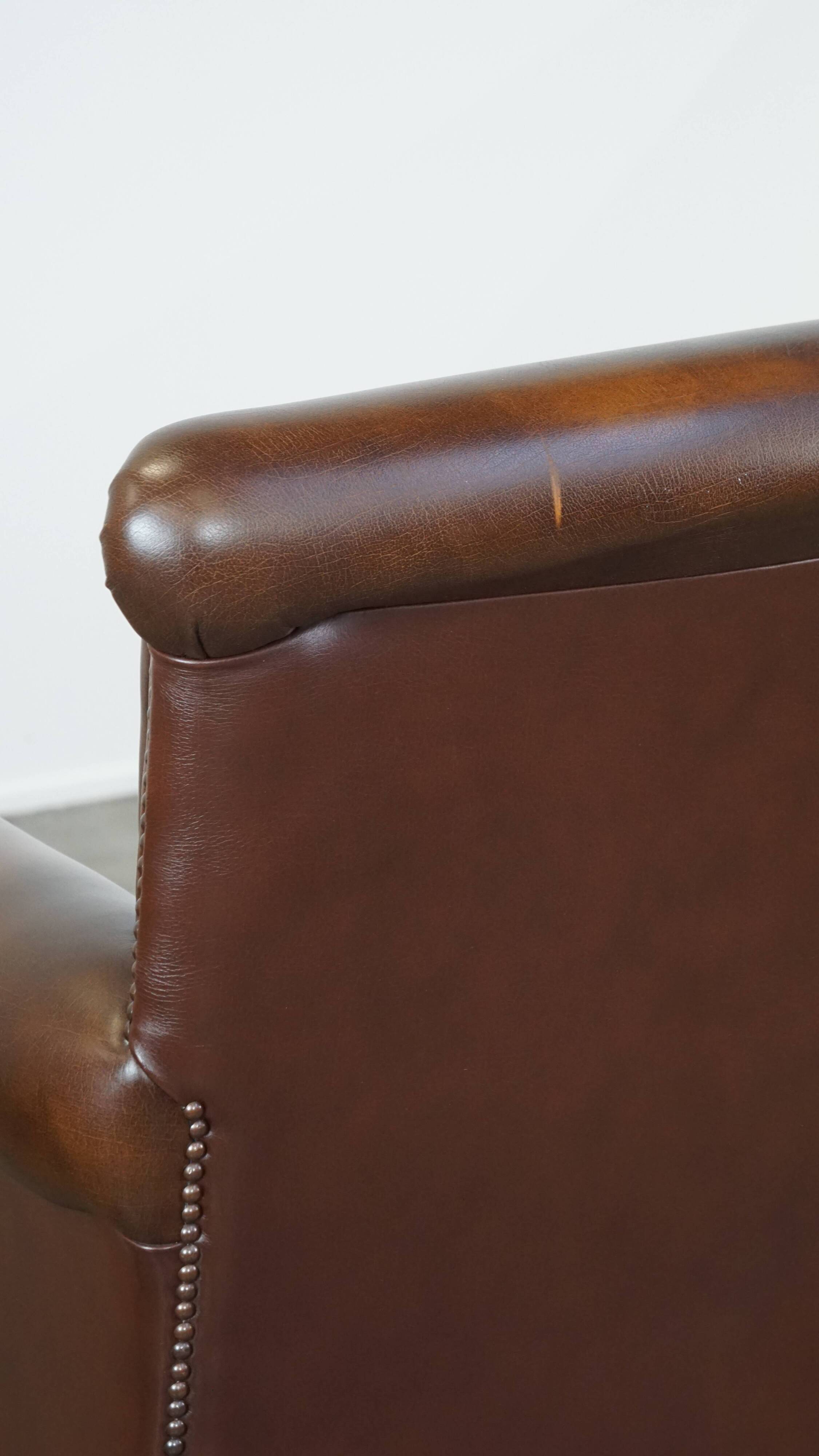 Dark brown cow leather English style armchair