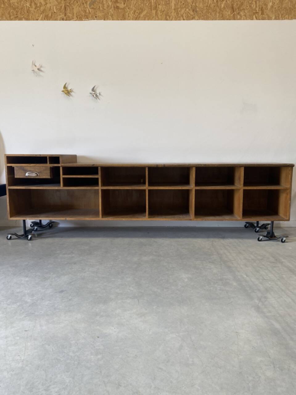 Vintage shop counter made of wood and metal