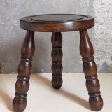 Vintage solid turned wood tripod stool