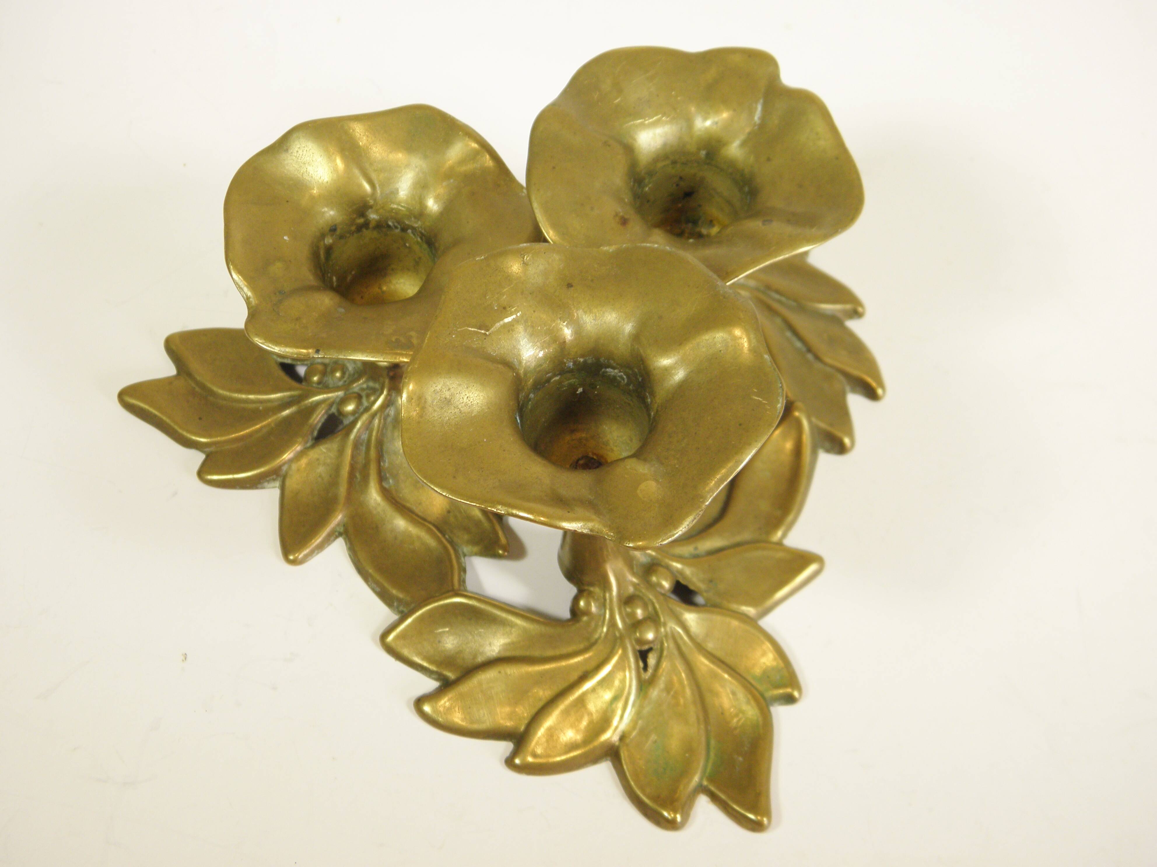 "Flowers" candle holder with three brass bobeches