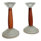 Glass and wood candle holders