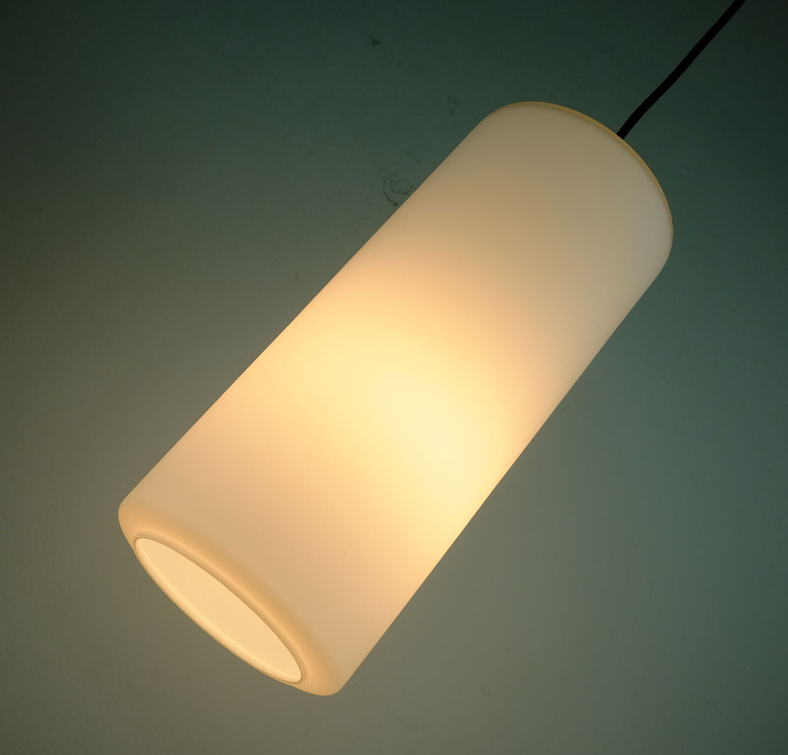 Glashuette Limburg pendant light white cylindrical glass shade and chrome 1970s - 2 available