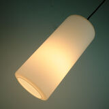 Glashuette Limburg pendant light white cylindrical glass shade and chrome 1970s - 2 available