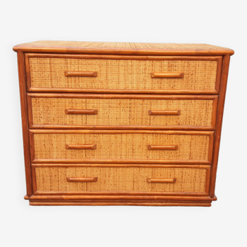 Wicker and bamboo chest of drawers