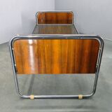Bauhaus Tubular Steel Bed with Walnut Panels, Czechoslovakia, 1930s