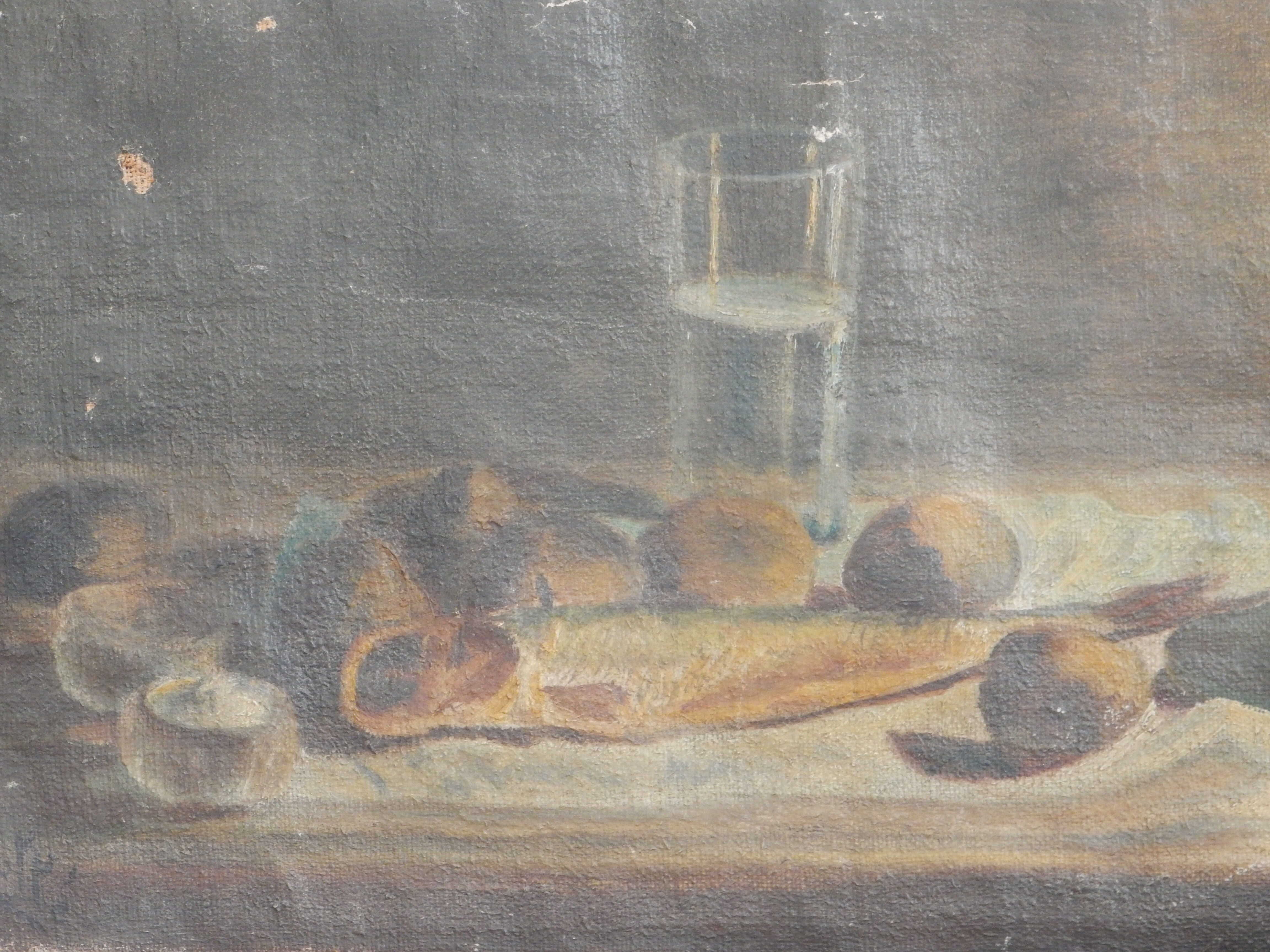 Oil on canvas still life painting lit by candlelight