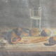 Oil on canvas still life painting lit by candlelight