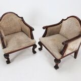 Set early Empire solid mahogany wood and sheepskin armchairs, 1820s
