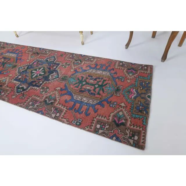 Vintage Turkish Oushak Handmade Cotton Pink Wool Runner 74x260