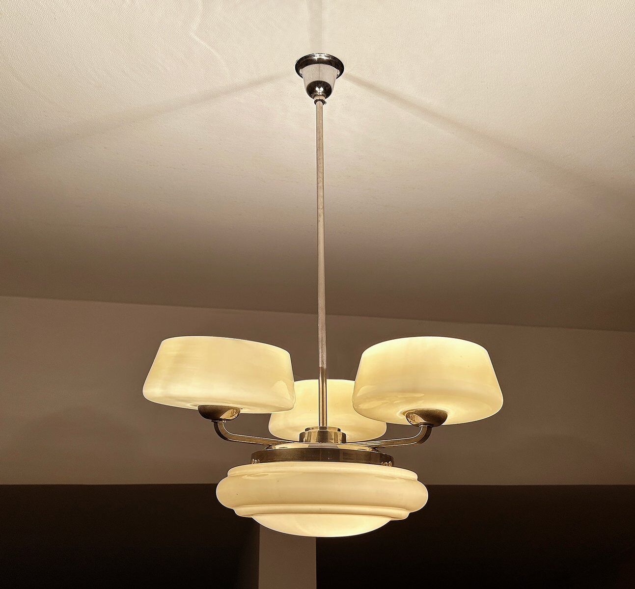 Large Art Deco pendant light in glass, 1930s