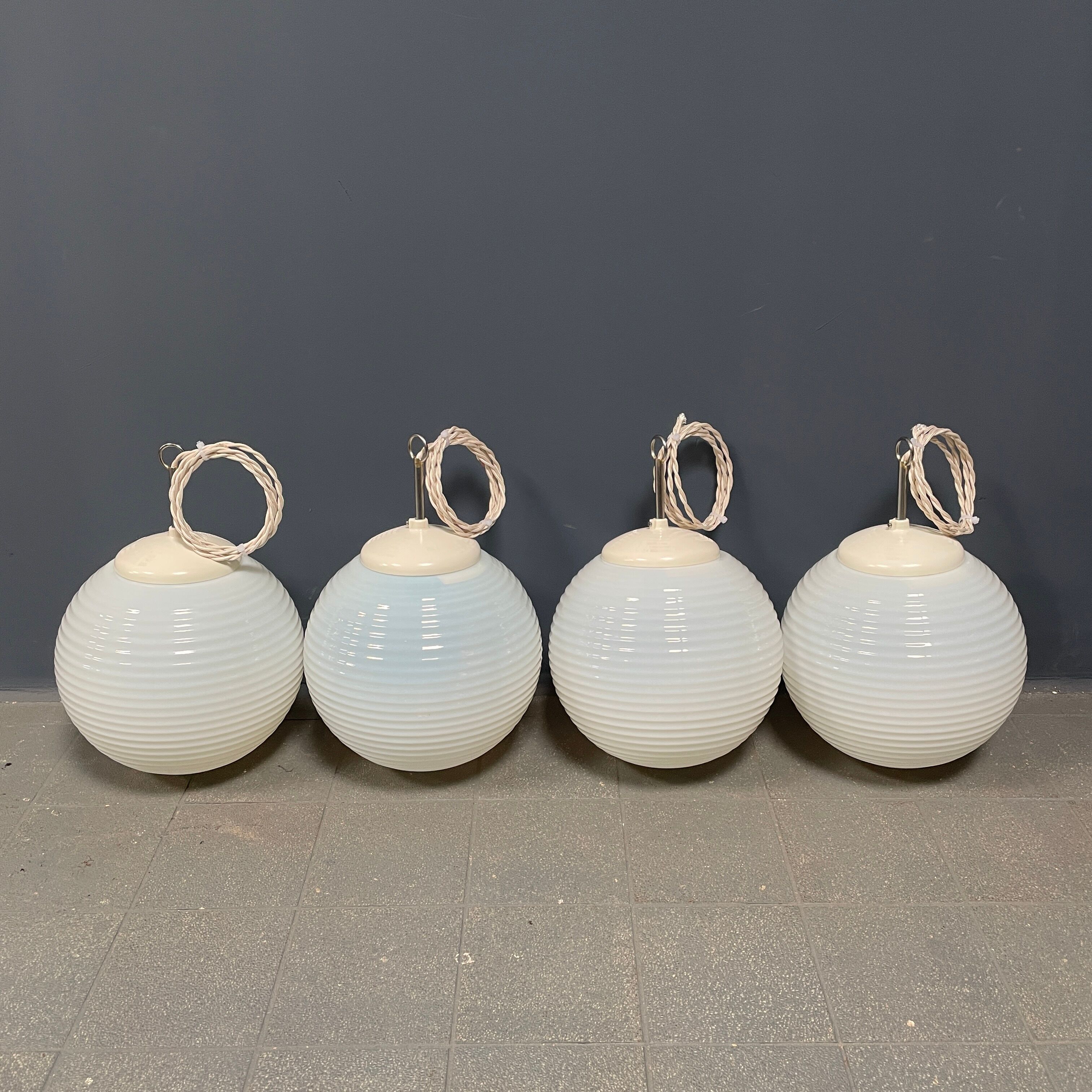 Mother of pearl opaline glass pendant lamps from the 1960s