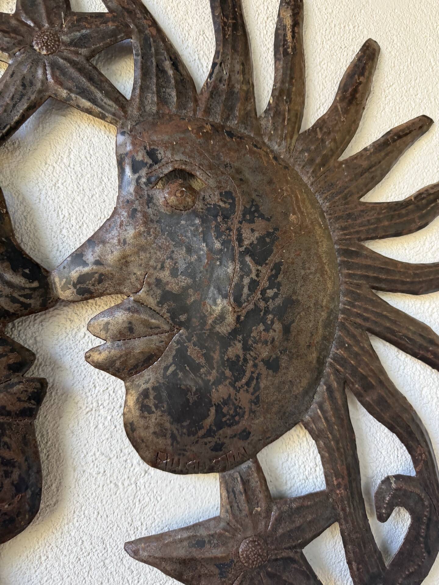 Brutalist metal wall sculpture "sun-moon"