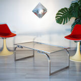 Coffee table 1970 smoked glass and metal
