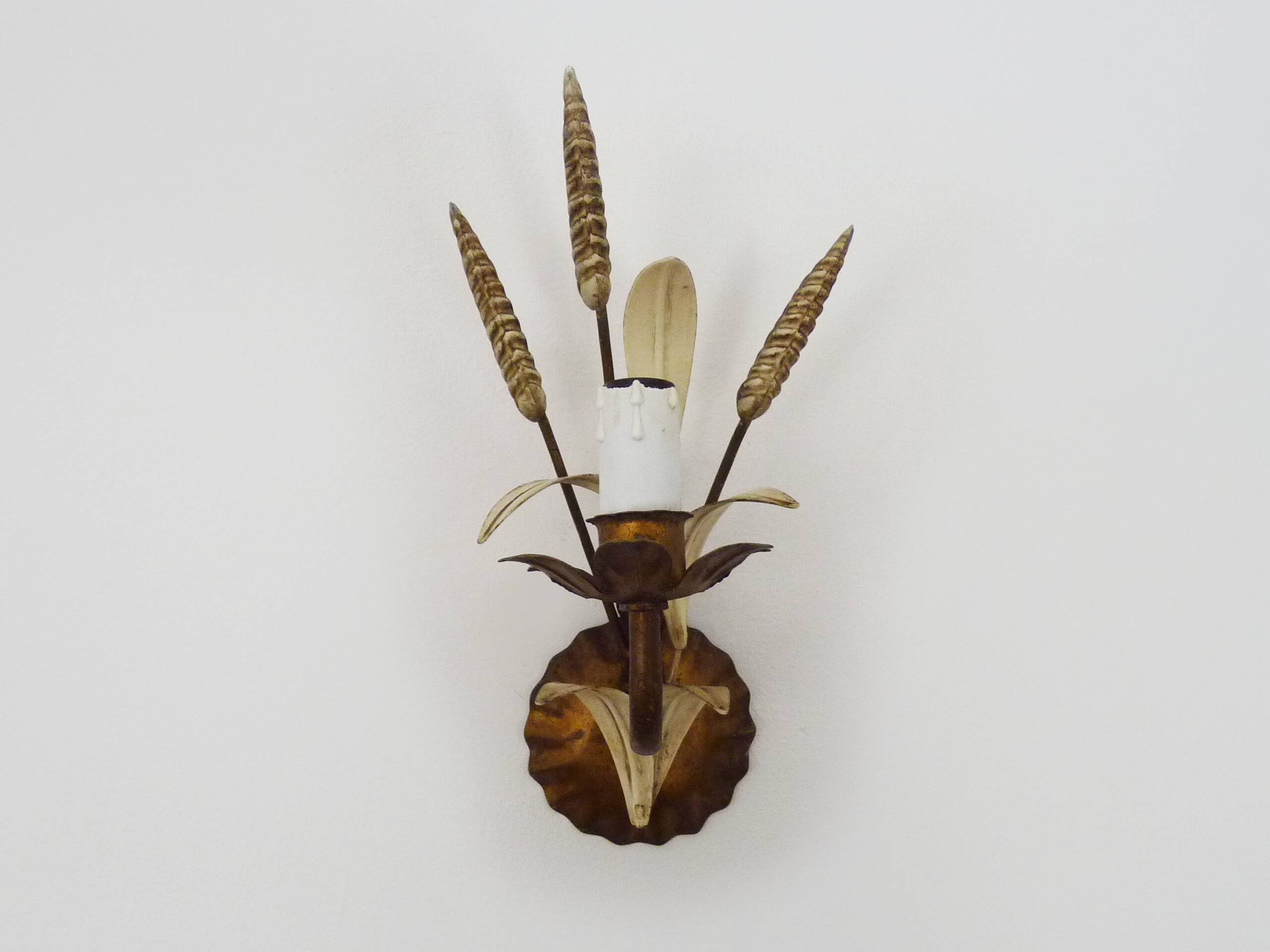 Vintage wall light with golden wheat ears Maison Masca Florence 70s