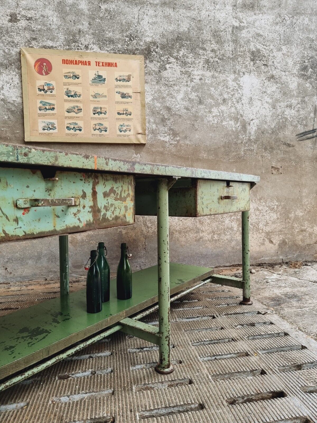 Old workbench kitchen island steel with wood