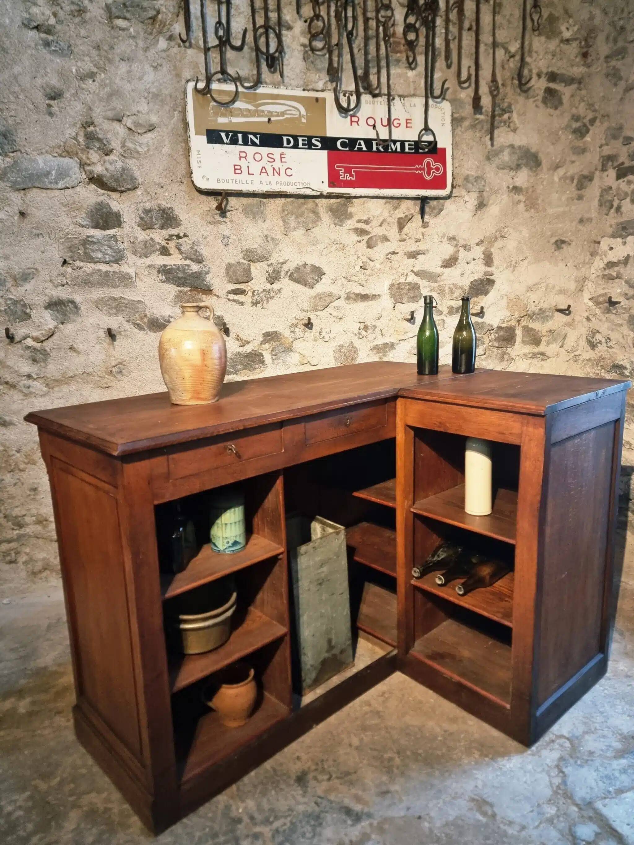 Antique French oak counter / shop counter (early 1900s)