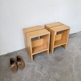 Pair of pine stools or bedside tables, mountain furniture, 1950s