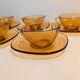 7-cup and saucer set VERECO France in amber glass – 1970s