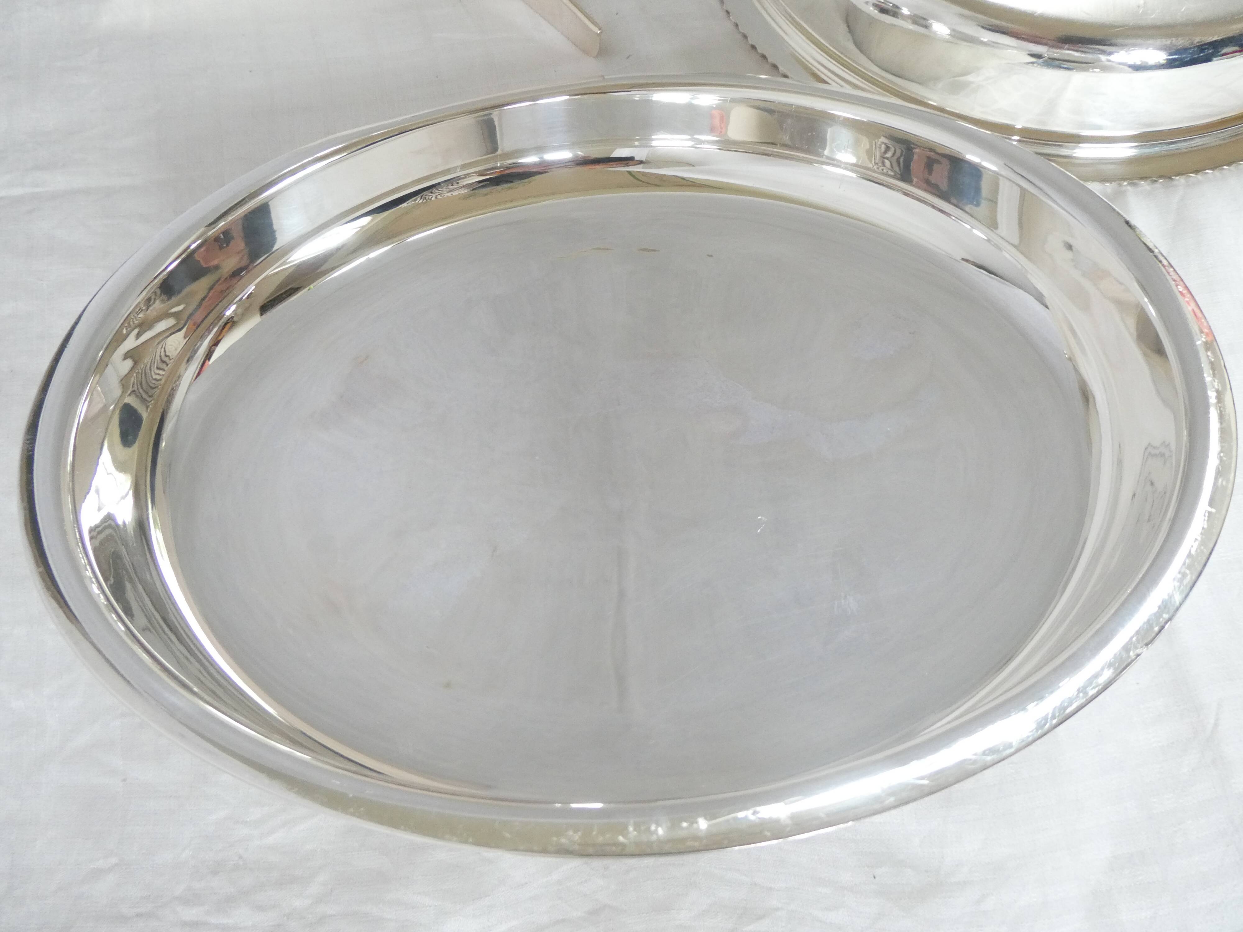 Rare large English silver-plated vegetable dish with compartments