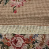 Small Needlepoint Tapestry Area Rug Handwoven Beige Floral Rugs- 76x183cm