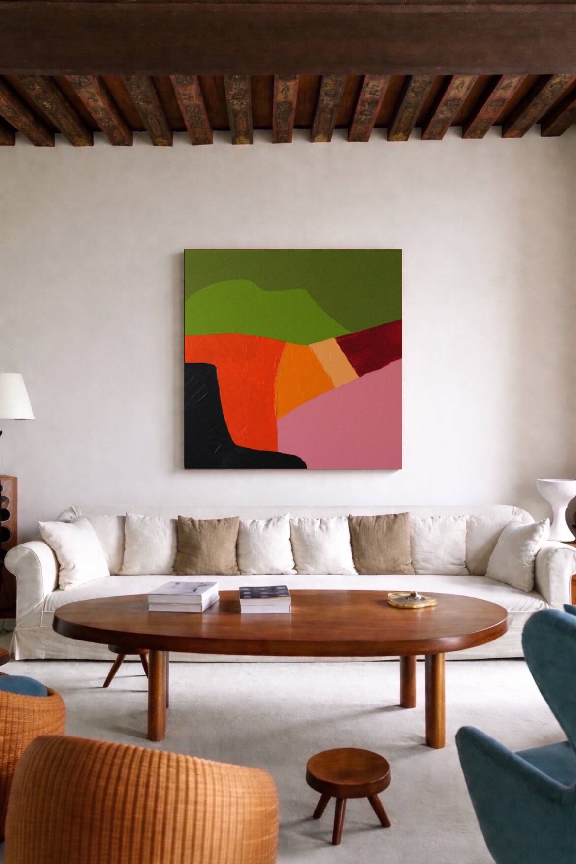 Abstract coloured landscape 80x80cm signed