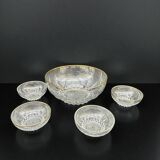 Fruit salad service in molded glass and gilt decoration with balls, 1950