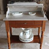 Bathroom cabinet with marble top and its toilet set, art deco style