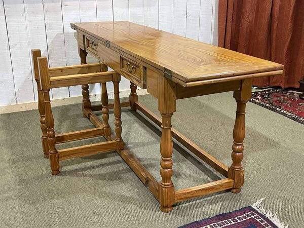 Grande console en acajou blond dépliable - travail indien des années 1980